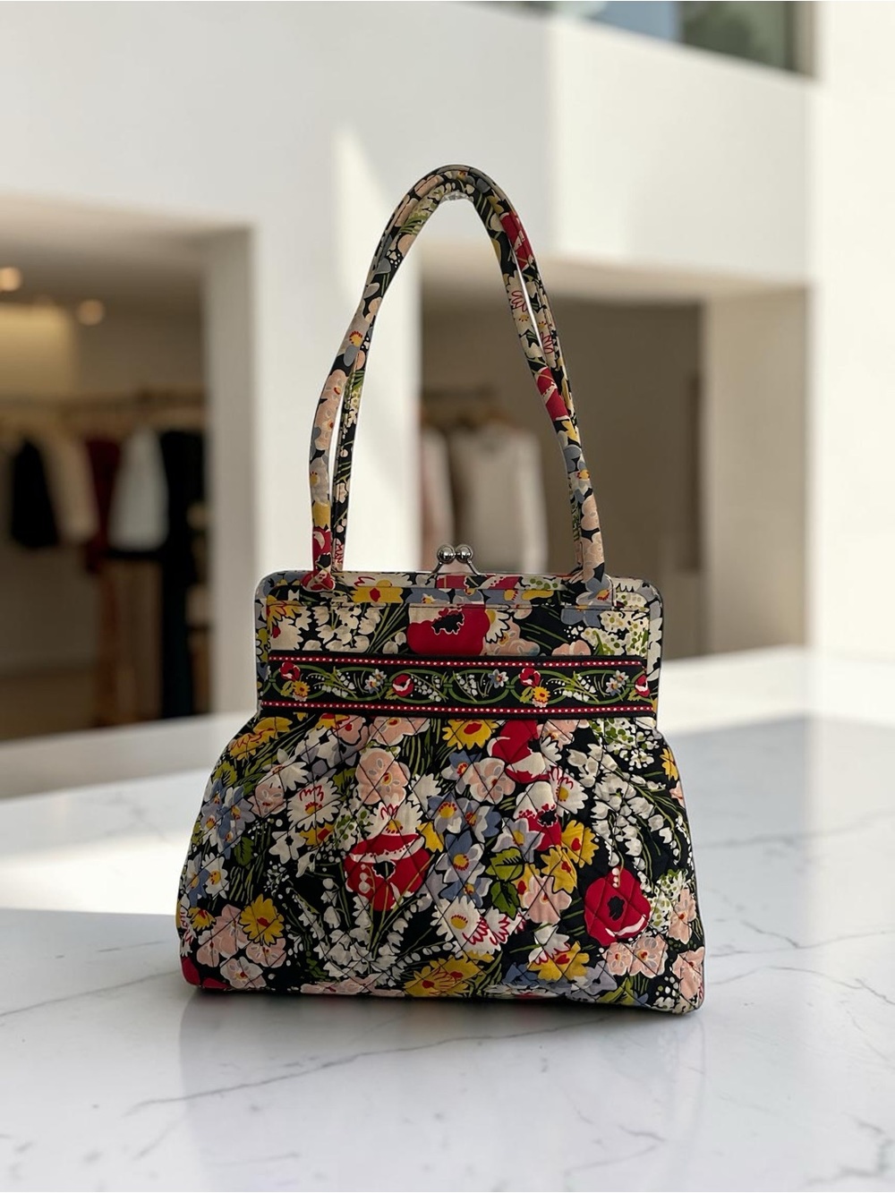 Vera Bradley Poppy Fields Alice Satchel Purse Retired Floral Kiss Lock Bag
